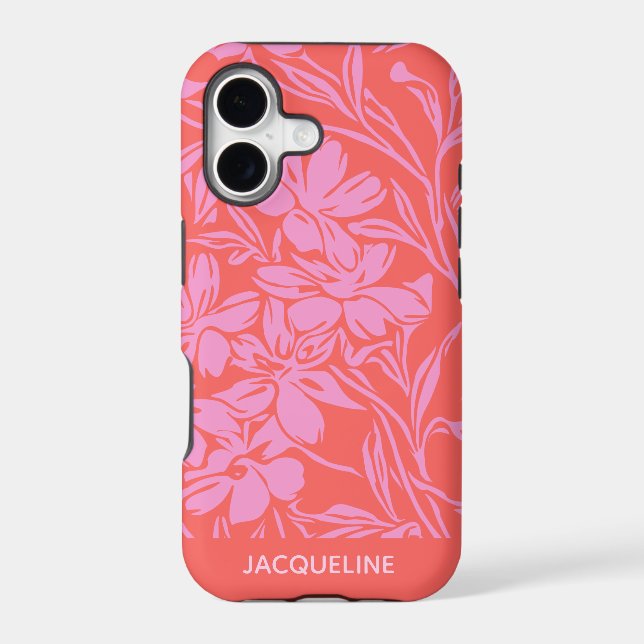Personalised Name Vibrant Pink Red Floral Boho (Back)