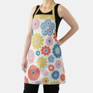 Personalised Name Vibrant Retro Floral Summer Boho Apron