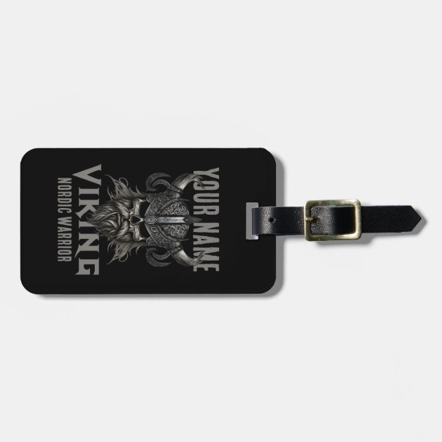 Personalised NAME Viking Warrior Heritage Luggage Tag (Front Horizontal)