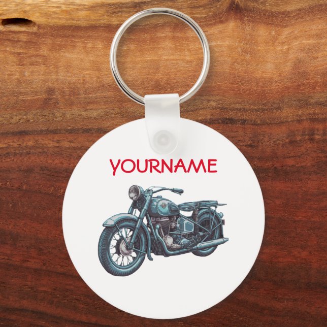 Personalised NAME Vintage Motorcycle Keychain (Front)