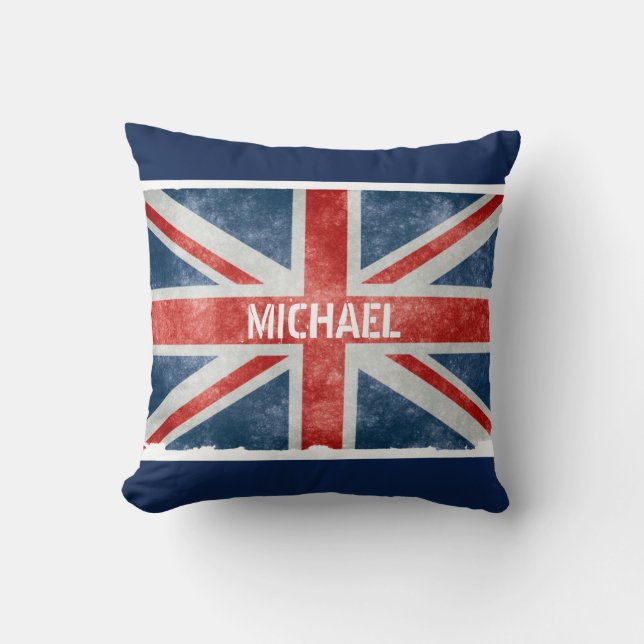 Personalised Name Vintage Union Jack Flag Cushion (Front)