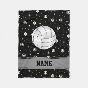 Personalised name volleyball black snowflakes fleece blanket
