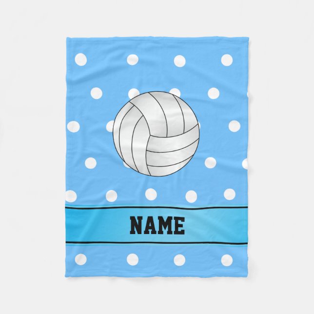 Personalised name volleyball blue white dots fleece blanket (Front)