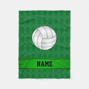 Personalised name volleyball green argyle fleece blanket