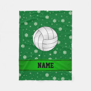 Personalised name volleyball green snowflakes fleece blanket