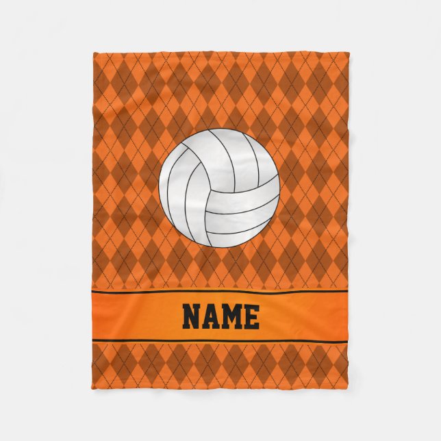Personalised name volleyball orange argyle fleece blanket (Front)