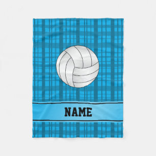 Personalised name volleyball sky blue plaid fleece blanket