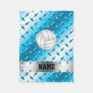Personalised name volleyball skyblue diamond steel fleece blanket
