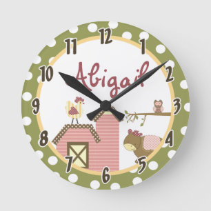 Personalised Name Wall Clock Abbys Farm Pink Girly