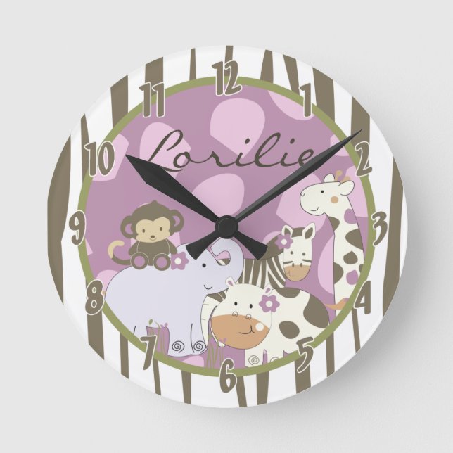 Personalised Name Wall Clock Jacana Girly Jungle (Front)
