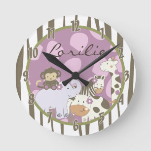 Personalised Name Wall Clock Jacana Girly Jungle