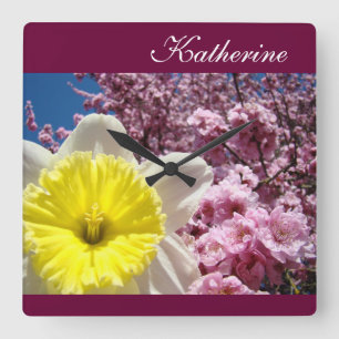 Personalised Name Wall Clocks Spring Daffodil