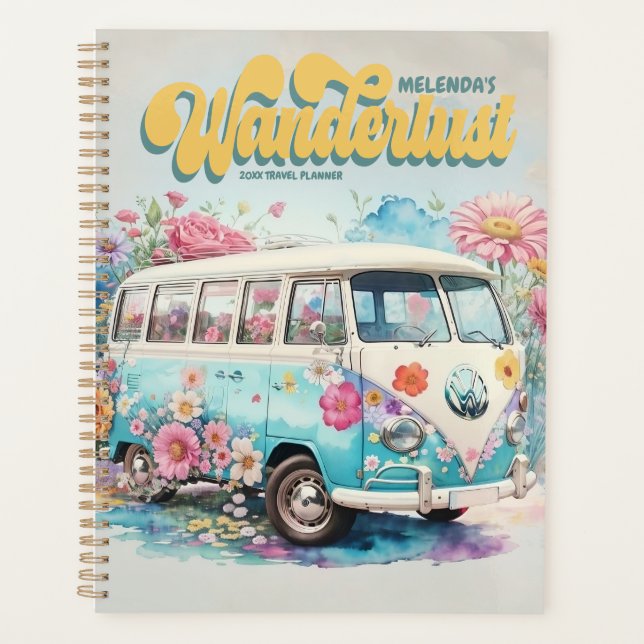 Personalised Name Wanderlust Retro Bus Travel Planner (Front)