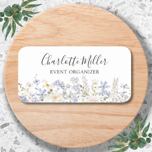 Personalised Name Watercolor Blue Flowers Elegant Tag