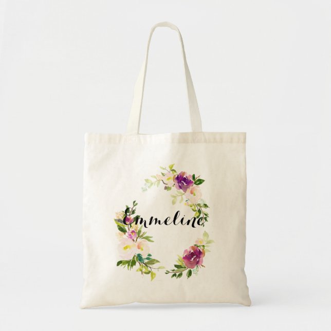 Personalised Name Watercolor Floral Bag (Front)
