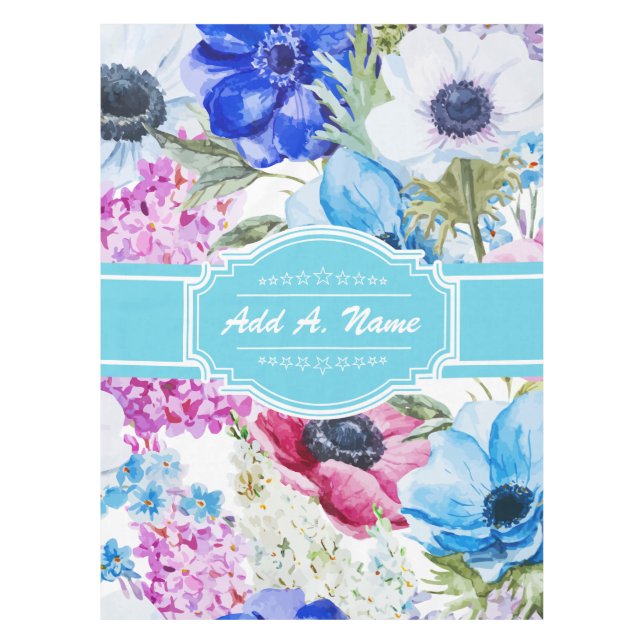 Personalised Name Watercolor Floral Pattern Tablecloth (Front)