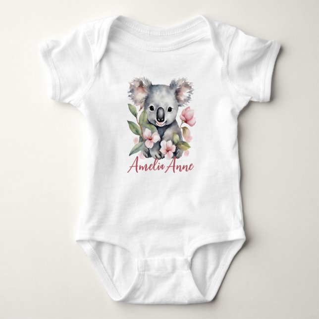 Personalised Name Watercolor Koala Bear Baby Bodysuit (Front)