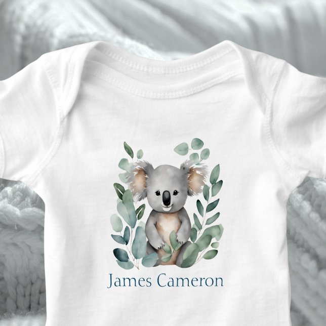 Personalised Name Watercolor Koala Bear Baby Bodysuit (Creator Uploaded)