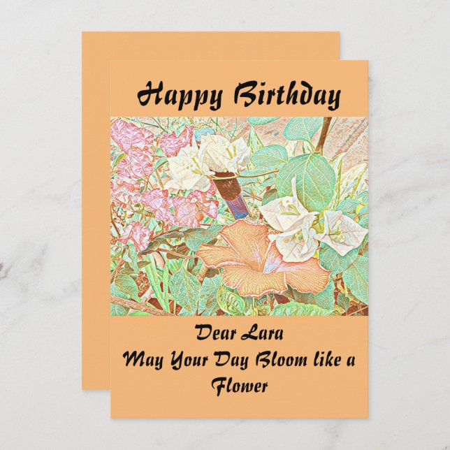 Personalised Name Watercolor Peach Birthday Card (Front/Back)