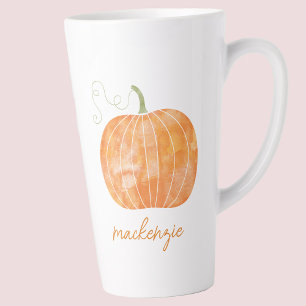 Personalised Name Watercolor Pumpkin Autumn Fall Latte Mug