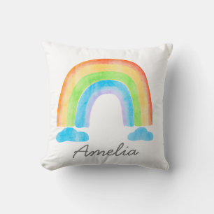 Personalised Name Watercolor Rainbow Nursery Kids Cushion