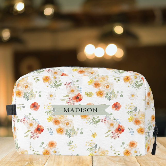 Personalised Name Watercolor Sunny Floral Pattern Dopp Kit (Creator Uploaded)