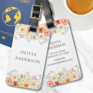 Personalised Name Watercolor Sunny Flowers Floral Luggage Tag