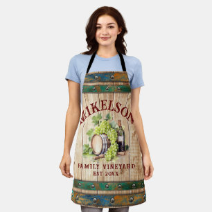 Personalised Name Watercolor Vineyard Wood Barrel Apron