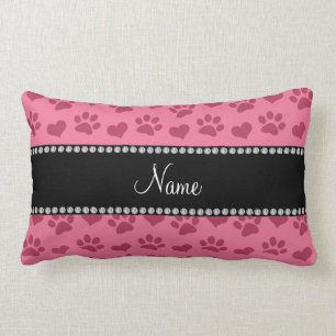 Personalised name watermelon pink hearts and paws lumbar cushion