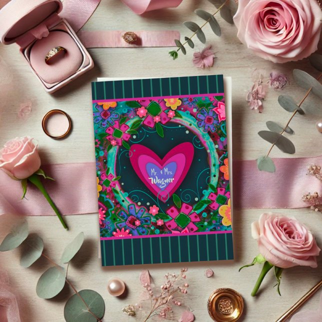 Personalised Name Wedding Modern Heart Stripe Card (Creator Uploaded)