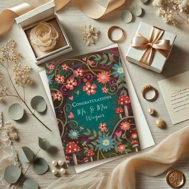 Personalised Name Wedding Pretty Mushroom Elegant Card (Creator Uploaded)