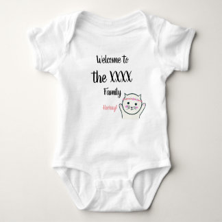 Personalised Name Welcome to the family hooray cat Baby Bodysuit