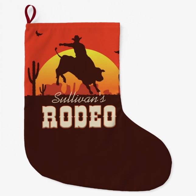 Personalised NAME Western Cowboy Bull Rider Rodeo Large Christmas Stocking (Front)