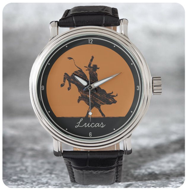 Personalised NAME Western Rodeo Bull Rider Cowboy Watch (Creator Uploaded)