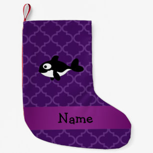Personalised name whale purple moroccan small christmas stocking