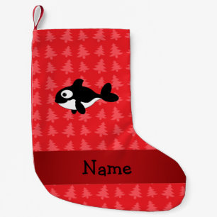 Personalised name whale red christmas trees small christmas stocking