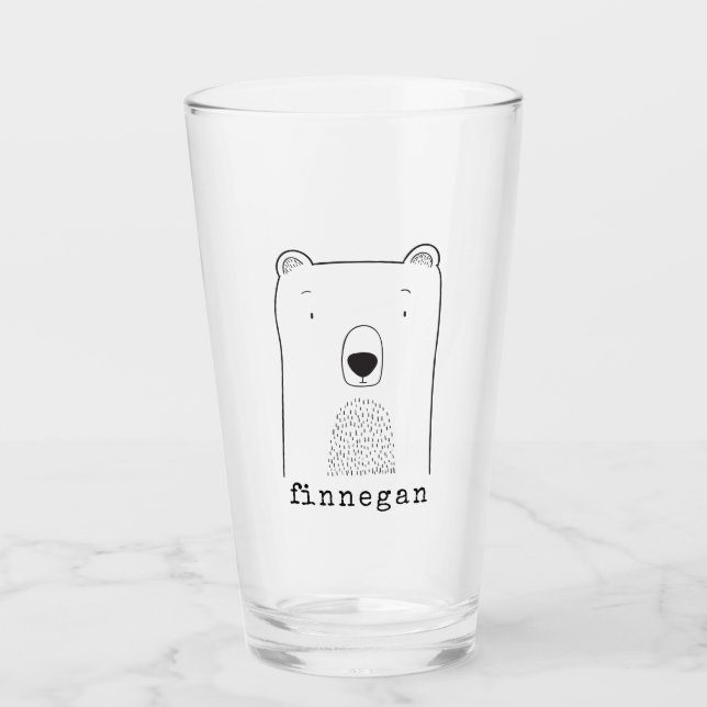 Personalised Name Whimsical Bear Cute Playful Glass (Front)
