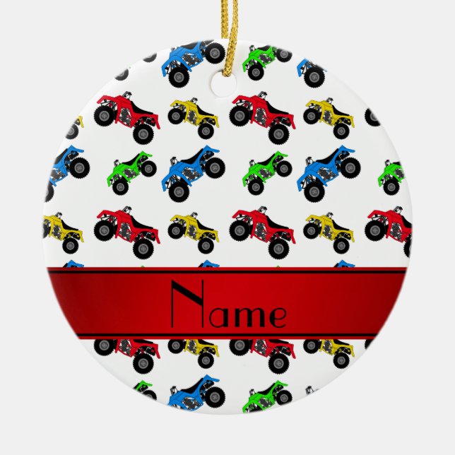 Personalised name white atv pattern ceramic ornament (Front)
