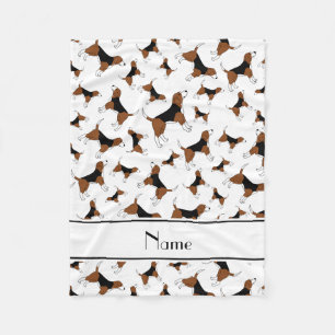 Personalised name white beagle dog pattern fleece blanket