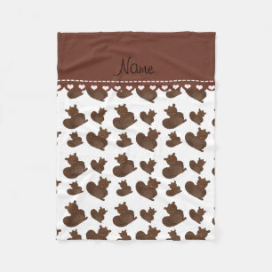Personalised name white beaver pattern fleece blanket
