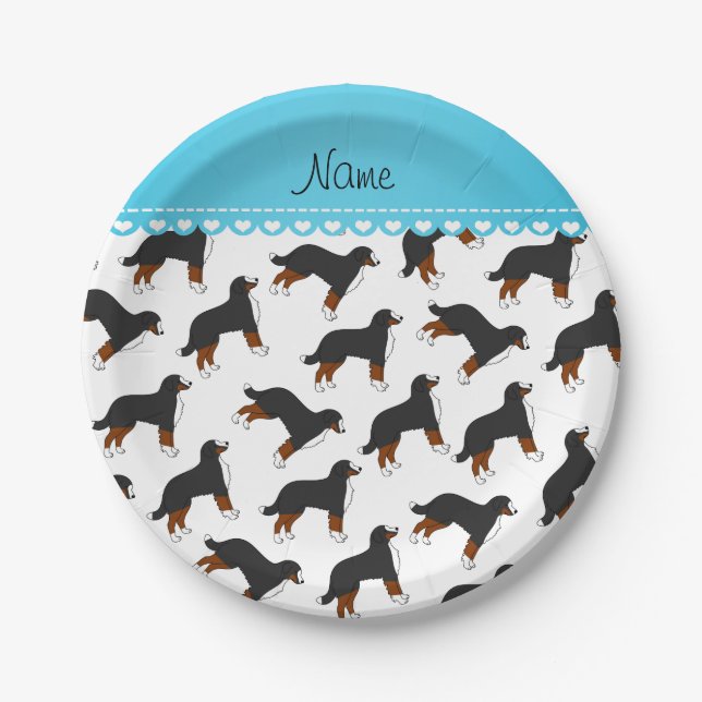 Personalised name white Bernese Mountain dogs Paper Plate (Front)