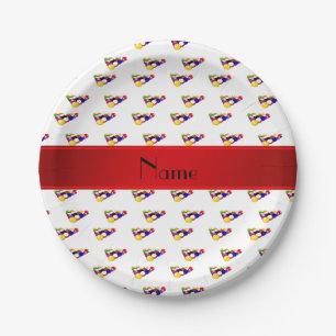 Personalised name white billiard balls red stripe paper plate