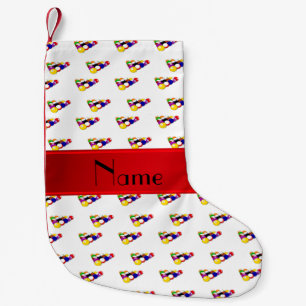 Personalised name white billiard balls red stripe small christmas stocking