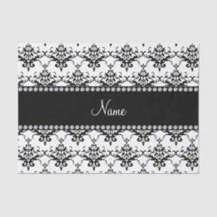 Personalised name white black damask tissue paper