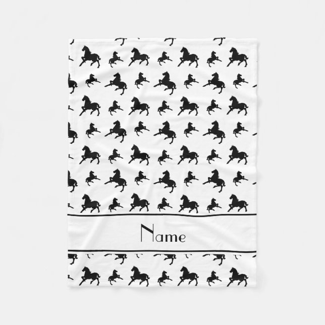 Personalised name white black horses pattern fleece blanket (Front)