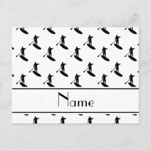 Personalised name white black paddleboarding postcard