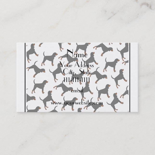 Personalised name white black tan coonhounds business card (Front)