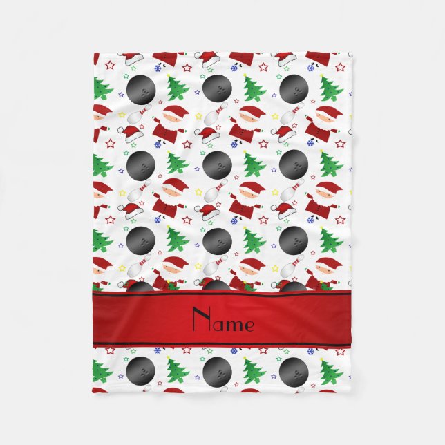 Personalised name white bowling christmas pattern fleece blanket (Front)