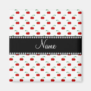 Personalised name white cherry pattern magnet