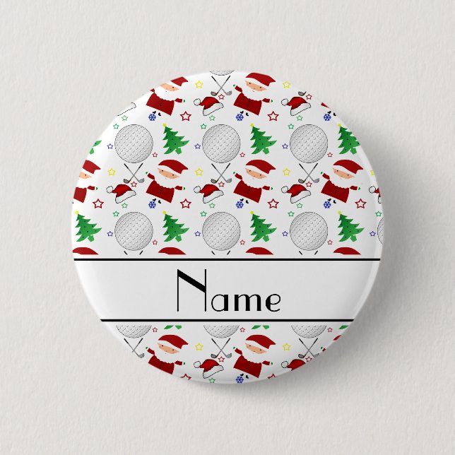 Personalised name white christmas golfing 6 cm round badge (Front)